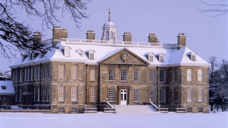 View of the south front of Belton House, Lincolnshire in the January snow.
